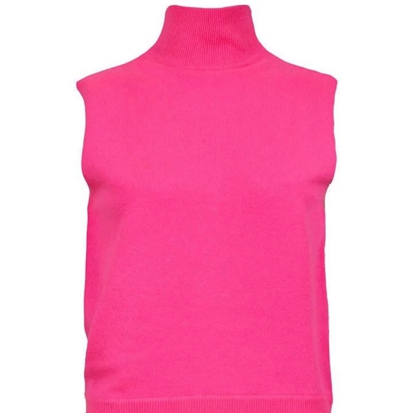360 Cashmere Lawrence100% Cashmere Hot Pink Sleeveless Mock Neck Top Shell - Picture 2 of 12